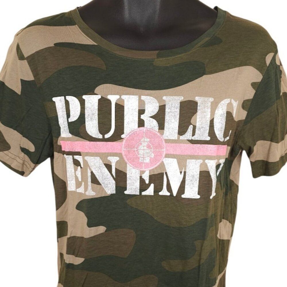Public Enemy T Shirt Womens Size Small Green Pink Fight The Power Camouflage